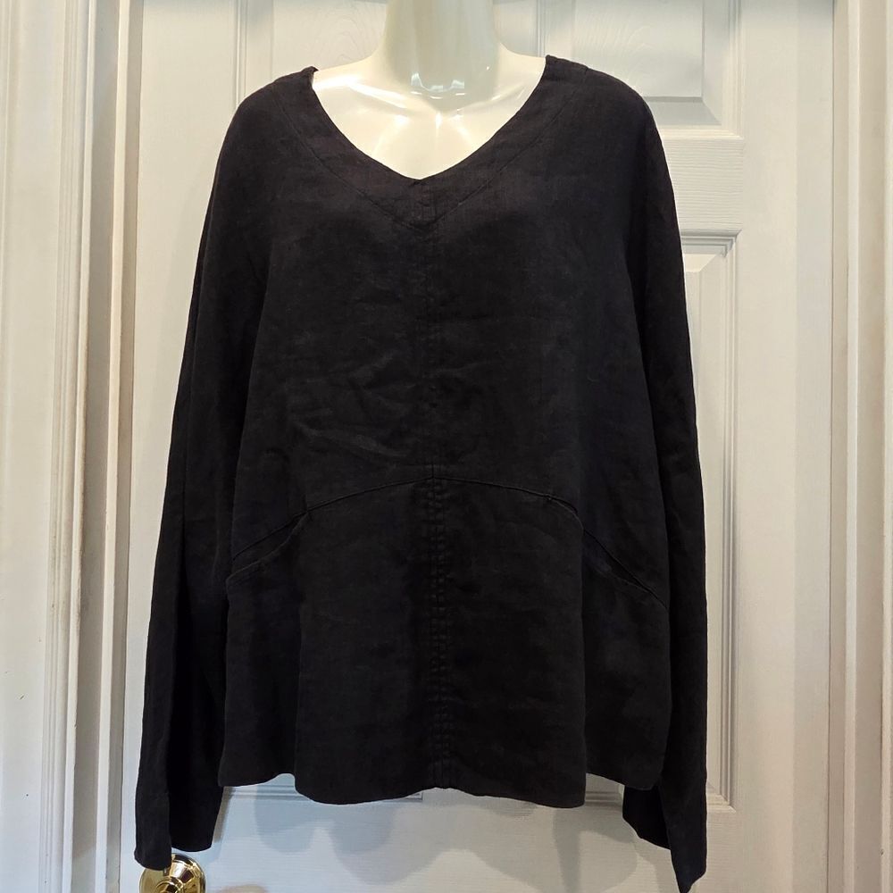 Chico's Linen Top, Black Size 3 (16-18)